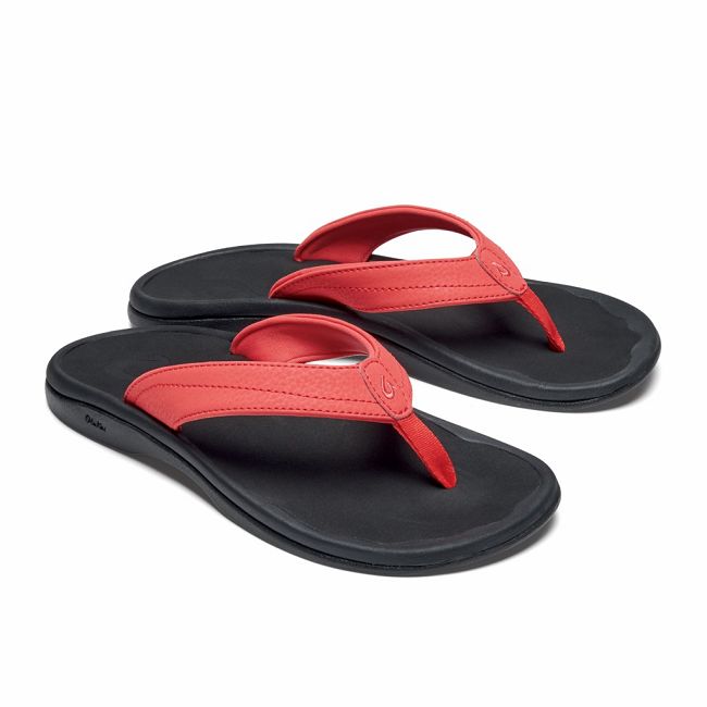 Olukai Women's Ohana Flip Flop - Hot Coral / Black US827-536